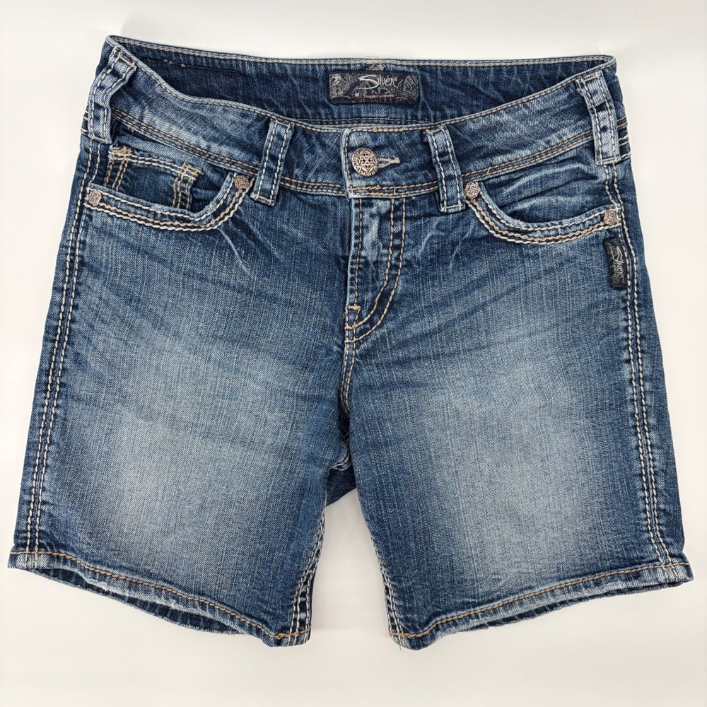 Silver Jeans Womens 27 Suki Surplus Short Denim Mid Wash Blue Flap Pocket Y2K